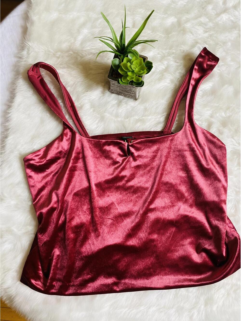 Wild Fable Red Velvet Tank Top with Rose Detail Size XXL
